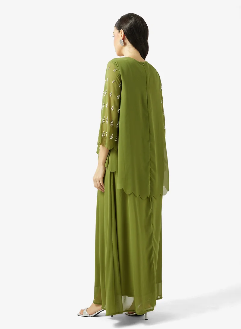 Khizana Embellished Cape Dress